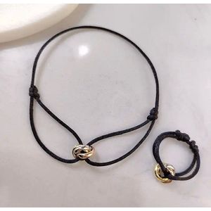 Soraro Tricolor Armband&Ring Set | Zwart | 18K Goldplated | Soraro Ringen | Cadeau voor haar | verjaardag vrouw | Vaderdag | Vaderdag Cadeau