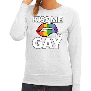Kiss me I am gay sweater grijs dames - feest shirts dames - gay pride kleding L