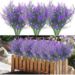 10 Bundels UV-bestendige Kunstbloemen en Struiken - Natuurlijke Decoratie voor Huis en Tuin (Paars)