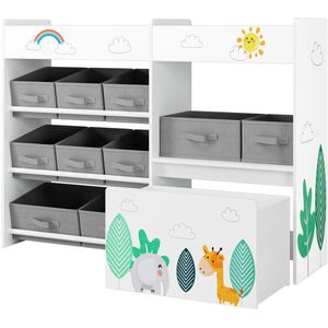 Kinderboekenkast 100x10x180 cm - 4 opbergplanken - Met schoolbord - Wit