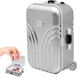 Spaarpot Volwassenen Zilveren creatieve koffer - mini bagage spaarvarken - simulatie reiskoffer van ABS - grappig cadeau voor kinderen en volwassenen
