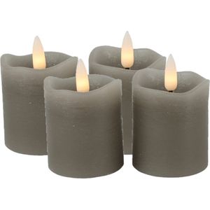 Countryfield LED kaarsen/stompkaarsen - 4x st - grijs - D5 x H7,2 cm - timer - warm wit