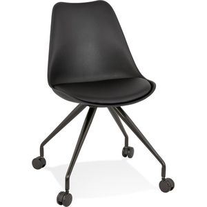 Alterego Zwarte bureaustoel op wieltjes 'SKIN' met metalen frame