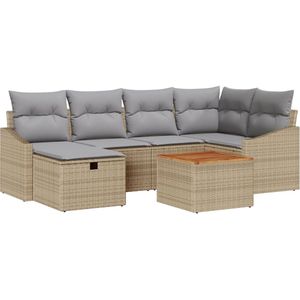 vidaXL - 7-delige - tuinset - met - kussens - beige - poly - rattan