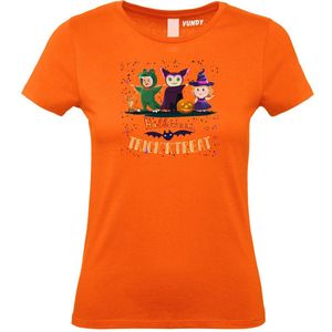 Dames T-shirt Halloween TrickrTreat | Halloween kostuum kind dames heren | verkleedkleren meisje jongen | Oranje | maat XL