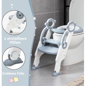 Toiletbril voor kinderen, met trap - verstelbare toilettrainer met PU zitkussen, antislip, voor jongens en meisjes