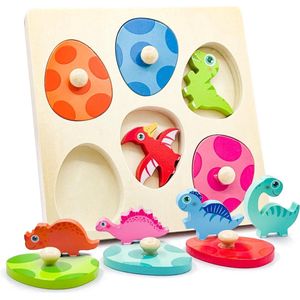Montessori Houten puzzel vanaf 1 jaar, dino-eieren, houten speelgoed, kinderdinosaurus, jigsaw, grijppuzzel, motoriekspeelgoed, sorteerspel, babycadeau, meisjes en jongens