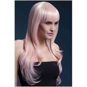 Fever Fever lange blonde pruik met roze highlights