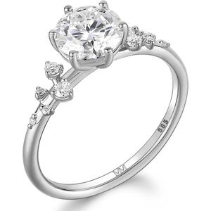 Aurora - 18k Witgouden Moissanite Ring met Minimalistische Zijstenen - 0.5 karaat