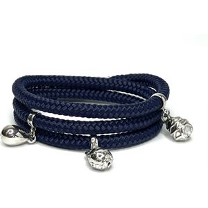 NIEUW - Jolla - dames wikkelarmband - zilver - touw - bedels - Charm Rope Wrap - Donker Blauw