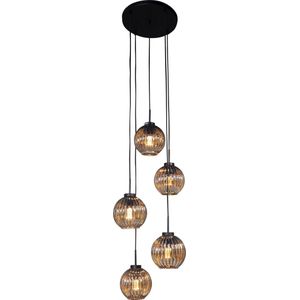 Roxxz Design - Moderne Hanglamp – Smoke Glas – Design Lamp – 5 Lichts