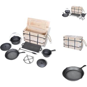 vidaXL Dutch Oven Set - 9-delig (18.95 kg) - Gietijzer - BBQ en picknick benodigdheden - Braadslede