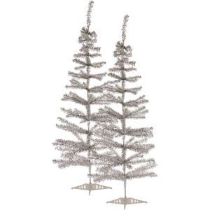 2x stuks kleine zilveren kerstbomen van 120 cm van kunststof met voet - Mini boompjes voor kinderkamer/kantoor