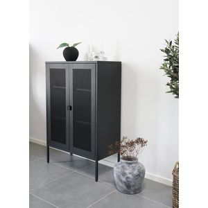 House Nordic Melbourne Vitrinekast - Zwart - 2 Deuren - 80x120x40 cm