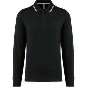 Kariban Heren polo van piquétricot met lange mouwen K280 - Black / Light Grey / White - M