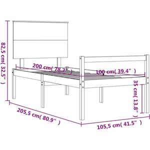 vidaXL Bedframe met hoofdbord massief hout wit 100x200 cm