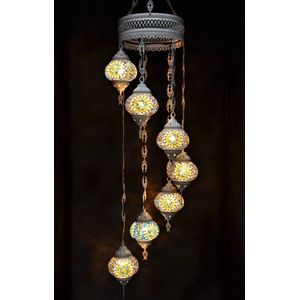 Hanglamp multicolour glas mozaïek Oosterse lamp kroonluchter Crèmewit 7 bollen