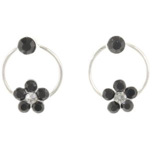 Behave – Oorsteker – Zilverkleur met Zwarte Swarovski Bloem – Elegant & Nikkelvrij