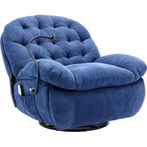 Merax 360° Draaibare Elektrische Relaxfauteuil - Massage- en Warmtestoel - Draaibaar Fauteuil met Verwarming - Relaxstoel - Blauw