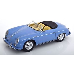 De 1:12 Diecast modelauto van de Porsche 356A Speedster uit 1955 in lichtblauw. De fabrikant van het schaalmodel is KK Scale. Dit model is alleen online verkrijgbaar.