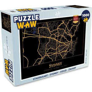 Puzzel Stadskaart - Sydney - Goud - Zwart - Legpuzzel - Puzzel 1000 stukjes volwassenen - Plattegrond