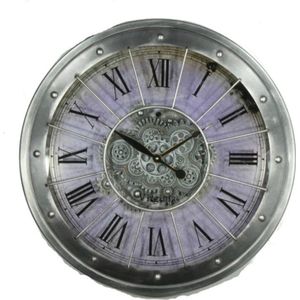 Clock Gear Grey 80 cm diameter - draaiende tandwielen - radar geluidloos - klok - horloge - landelijk - industriestijl - industrieel - cadeau - geschenk - kerst - nieuwjaar - verjaardag - gift -  origineel - interieur -  wand- en muurdecoratie