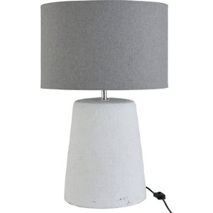 J-Line - Tafellamp Voet + Kap - Fijn Vlecht - Beton/Katoen - Wit - Large - H=64cm