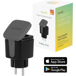 Hombli Smart Outdoor Socket – Slimme stekker voor buiten – Energiemonitor – Timer en Schema’s - Spraakbesturing via Google Assistant, Alexa en Siri - Weerbestendig – Zwart