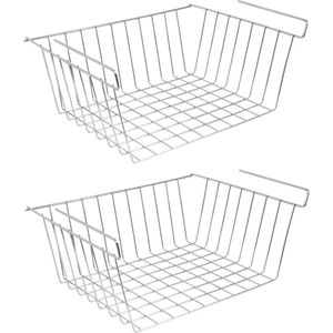 MSV Kastmandje - 2x - opberg/hang mandjes - rvs - zilver - 30 x 24 x 13.5 cm - draadmand