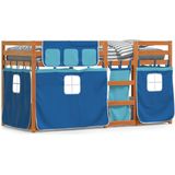 vidaXL - Stapelbed - met - gordijnen - 90x200 - cm - massief - grenenhout - blauw