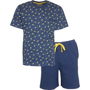 MEQ Heren Shortama - Pyjama Set - 100% Katoen - Korte mouwen - Blauw - Maat XL