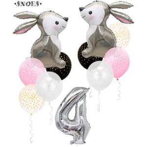 Snoes Bosdier Konijn Sweet Rabbit Ballonnen Set 4 Jaar - Verjaardag Versiering - Kinderfeestje
