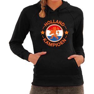 Zwarte fan hoodie voor dames - Holland kampioen met leeuw - Nederland supporter - EK/ WK hooded sweater / outfit XXL