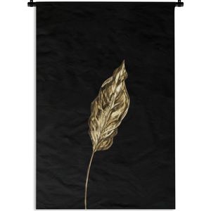 Wandkleed Golden/rose leavesKerst illustraties - Dun gouden blad op een zwarte achtergrond Wandkleed katoen 90x135 cm - Wandtapijt met foto