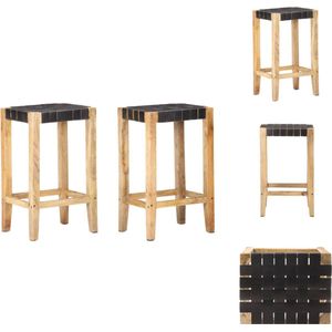 vidaXL Barstoel - Barstoelen - Barkruk - Barkrukken - Barkrukken 2 st echt leer 75 cm zwart