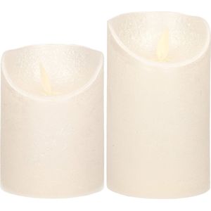 LED kaarsen/stompkaarsen - set 2x - parel/creme - H10 en H12,5 cm - bewegende vlam