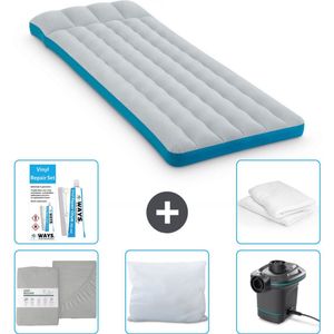 Intex Campingmat - Twijfelaar - 72 x 189 x 20 cm - Blauw - Inclusief Hoeslaken - Kussen - Pomp - Reparatieset en Kussenbeschermer
