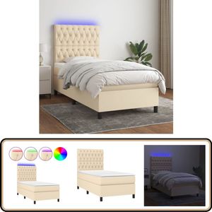 vidaXL Boxspring met LED 90x190 cm - Crèmekleurig Boxspring Bed - Creme Kleurig Bed - Elektrisch Verstelbare Bedden - Led Lampen Bed - Pocketed Veren Matras