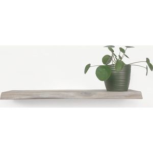 Zwevende wandplank eiken boomstam natuurlijk wit 170 x 20 cm incl. bevestigingsmateriaal - Boekenrek - Boekenplank - Boomstam plank - Witte wandplank - Boomstam wandplank