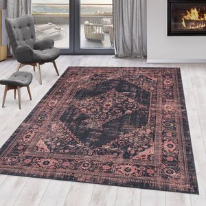 Fiesta Wasbaar Vloerkleed - Laagpolig - Oosters Design - Rood - Woonkamer Tapijt - Canvas Rug- 80x150 CM