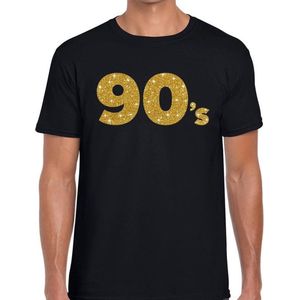 90's gouden glitter tekst t-shirt zwart heren - Jaren 90 kleding XXL