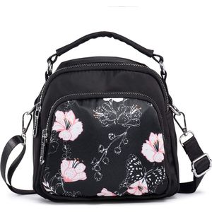 Kleine schoudertas handtas schoudertas voor dames tote tas mini rugzak nylon damestas, bloemen met vlinder, Casual