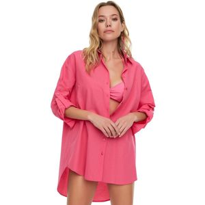 Trendyol Blauw Gestreept Geweven Strandshirt Tbess22Go0664