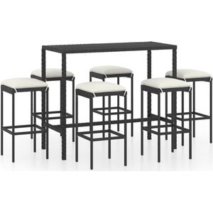 vidaXL 7-delige Tuinbarset met Kussens - Zwart Tuinbarset - Barstoelen - Buitentafel - Bistroset - Lounge Set