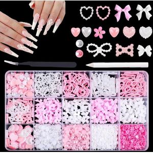 12 stuks 3D-nagelbedels vlinders acryl nagelkunst glitterstenen voor vrouwen meisjes nagelaccessoires manicure-decoratie (roze en wit)