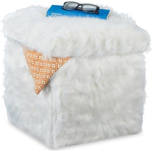 poef met opbergruimte - tot 300 kg - opvouwbaar - pluche - 40 liter - wit