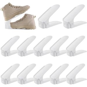 Set van 10 schoenstapelaars, dubbellaags schoenenrek, 6,5 cm/10 cm/15 cm, antislip schoenenorganizer van PP-materiaal, ruimtebesparend instelbaar (25 x 5,5 cm, wit, 10)