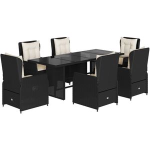 vidaXL 7-delige Tuinset met kussens poly rattan zwart - Tuinset - Tuinsets - Loungeset - Tuintafel