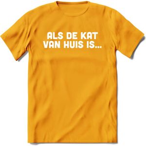 Als De Kat Van Huis Is - Katten T-Shirt Kleding Cadeau | Dames - Heren - Unisex | Kat / Dieren shirt | Grappig Verjaardag kado | Tshirt Met Print | - Geel - XXL