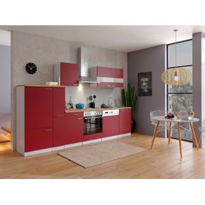 Goedkope keuken 310  cm - complete keuken met apparatuur Malia  - Wit/Rood - soft close - elektrische kookplaat - vaatwasser - afzuigkap - oven  - spoelbak